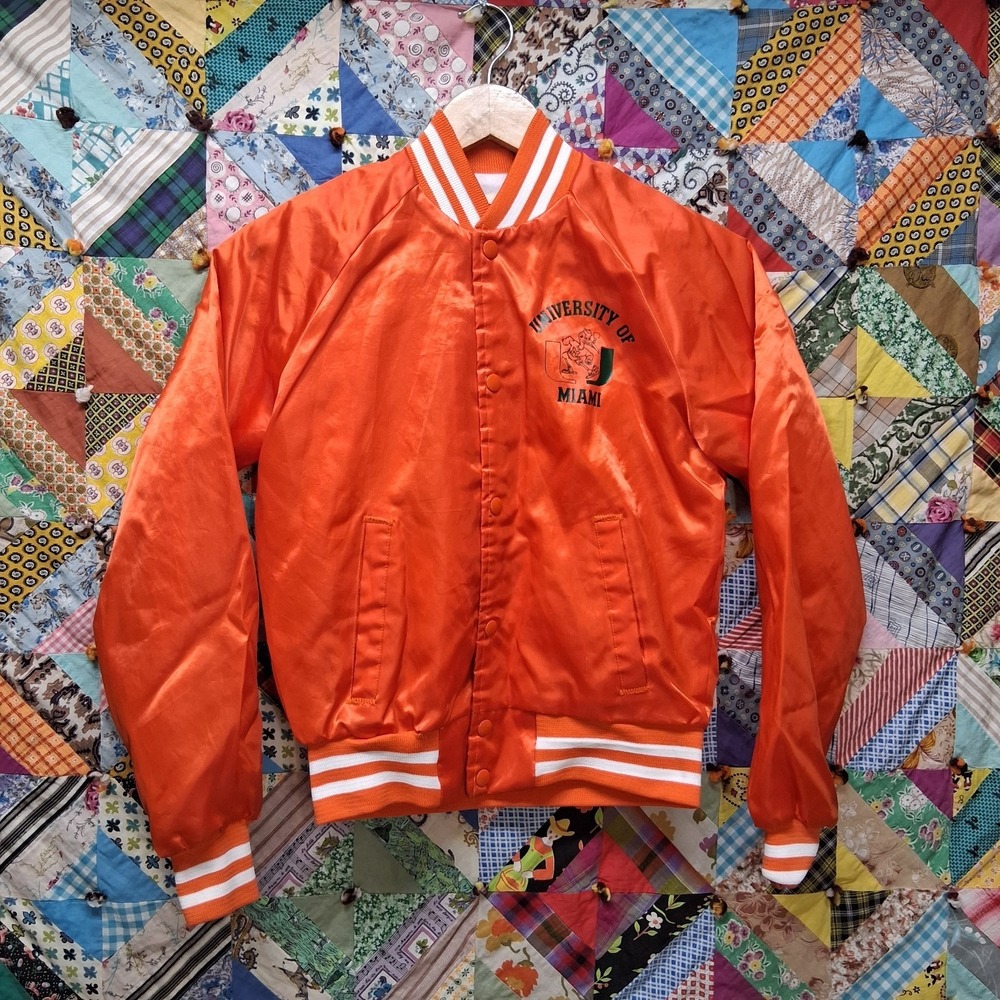 Vintage Chalk Line Satin Jacket University of Miami Orange Youth Size 14 - 16